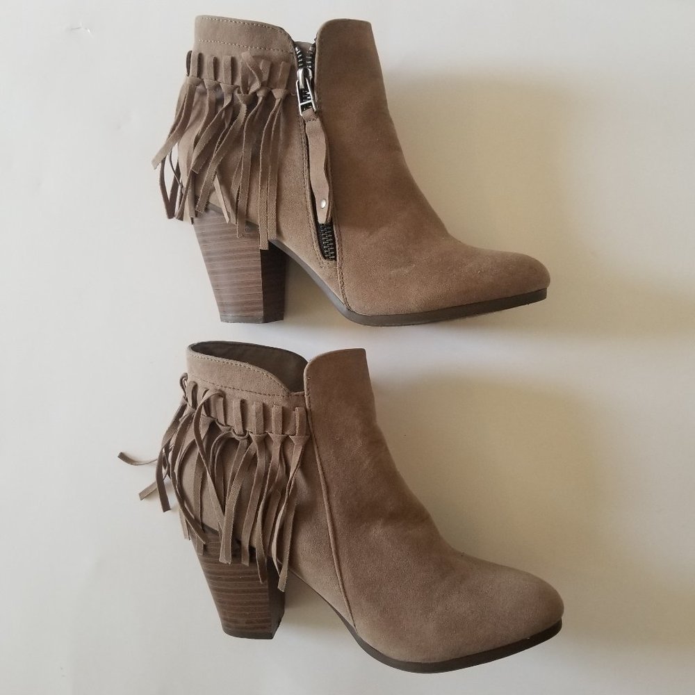 Brekelles Suede Taupe Fringe Ankle Boot   size 9